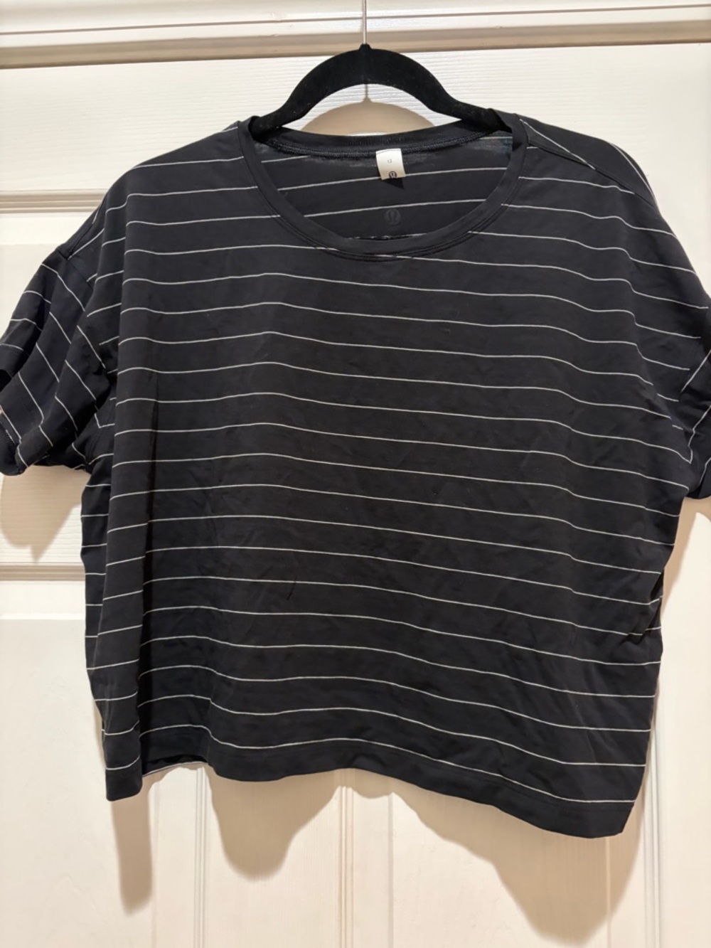 lululemon athletica Black with White Stripe Short Sleeve Tee